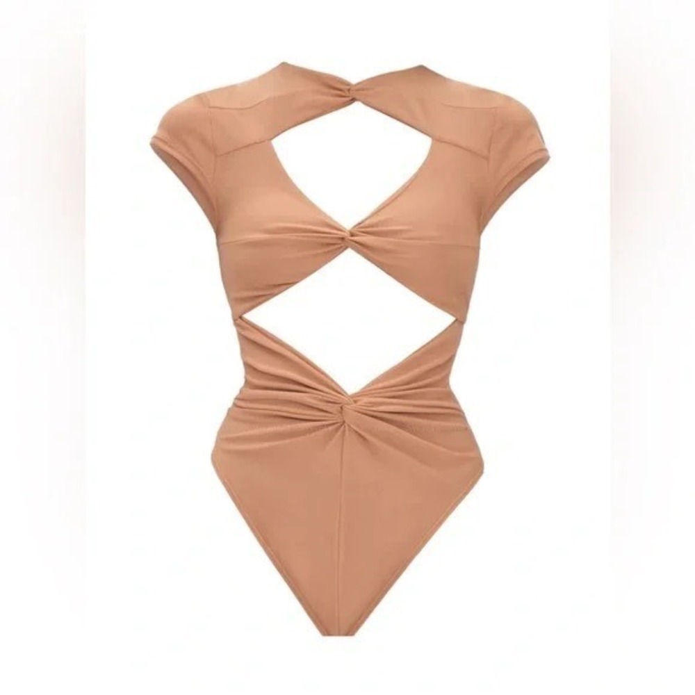 Andrea Iyamah NEW Aluna One Piece Cutout Swimsuit in Nude Size X-Small